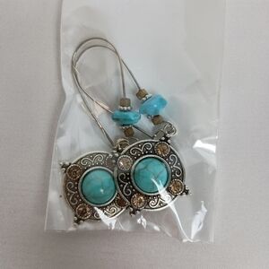2/30$ Or 3/$35 Boho Western Silver‎ and Turquoise Dangle Earrings (#0204)